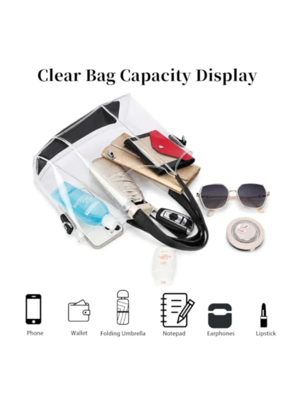 Clear Tote Bag for Stadium Events Concerts Sports 2-Piece Set with Detachable